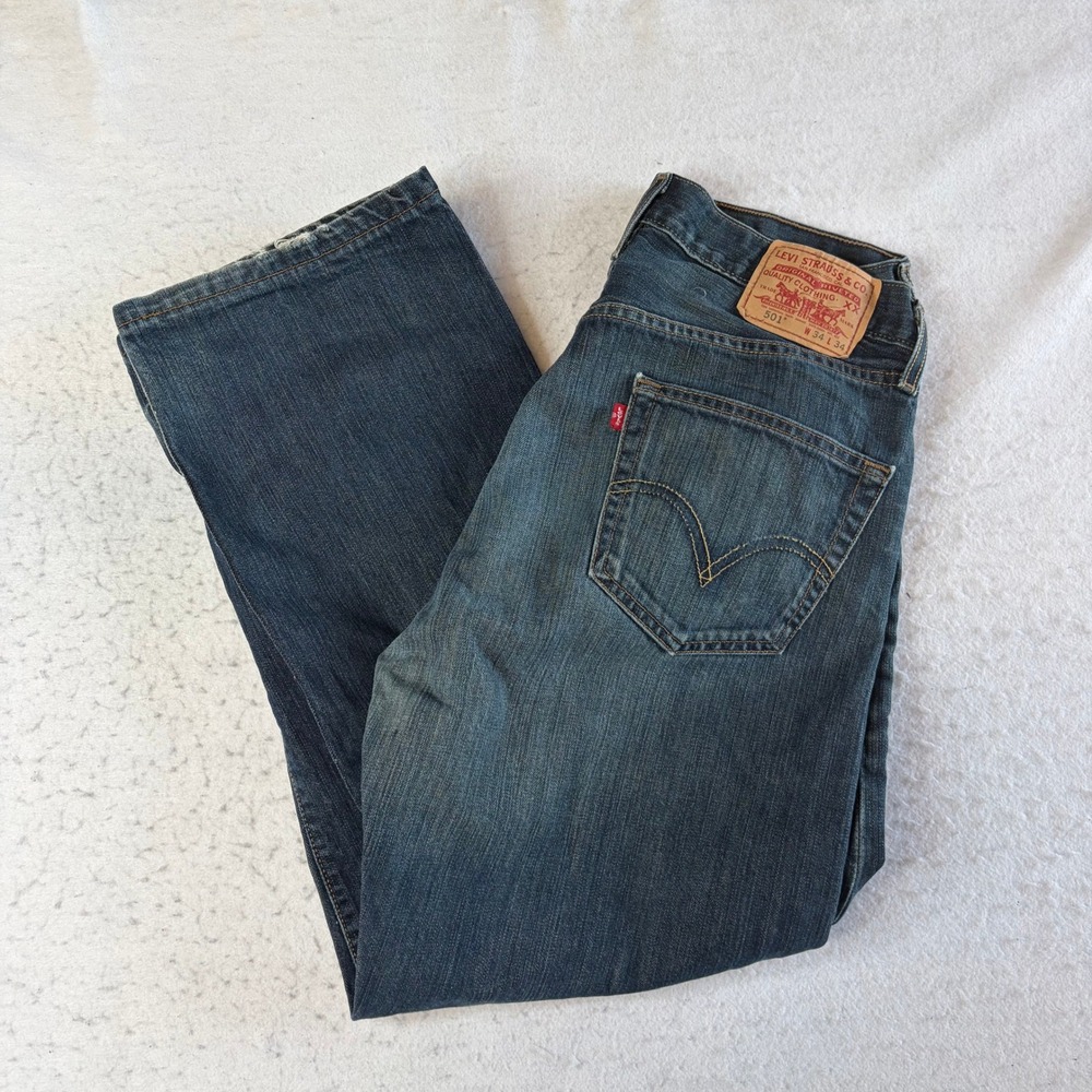Levi's 501 Original Fit Jeans Mens 34x34 Blue Straight Leg Button Fly Denim